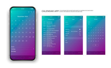 Kullanıcı arayüzü tasarımı. Mobil takvim uygulaması.