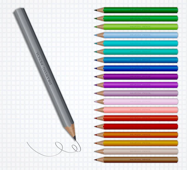 Ensemble de crayons de couleur. Illustration sur papier quadrillé — Image vectorielle