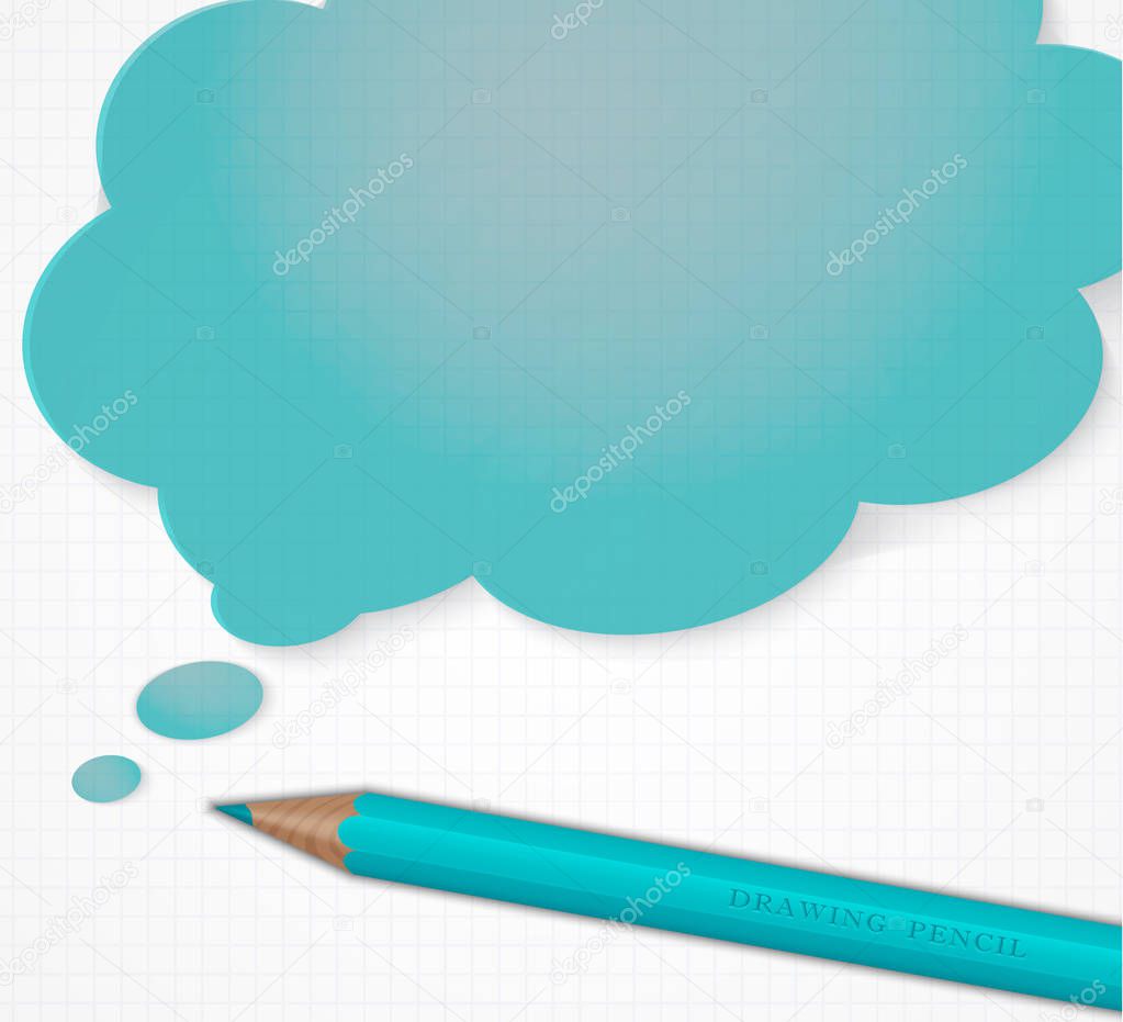 Pencil with speech bubble on grid paper vector background.