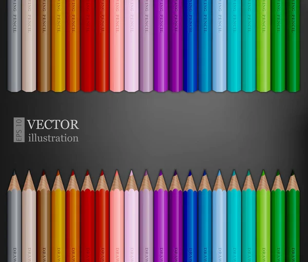 Ряди веселкових кольорових олівців на темно-сірому фоні . — стоковий вектор