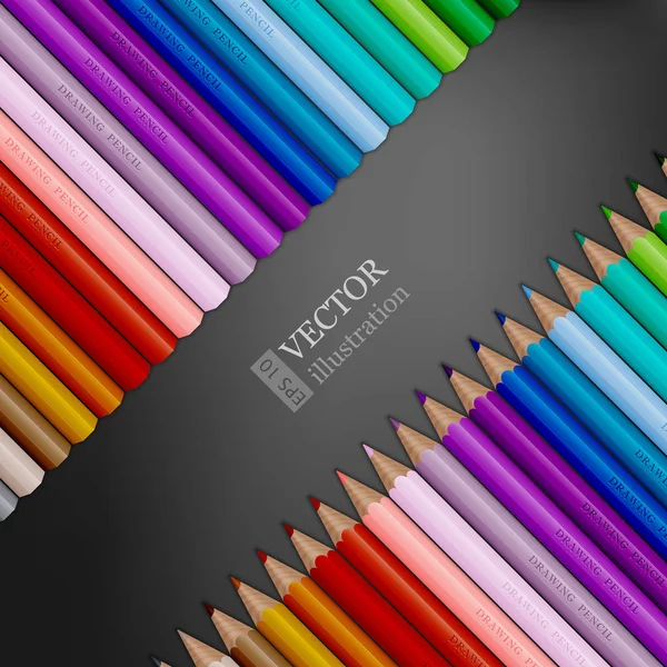 Lignes de crayons de couleur arc-en-ciel sur fond gris foncé . — Image vectorielle