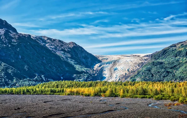 Salga Del Glaciar Las Montañas Circundantes Seward Alaska Durante Otoño — Foto de Stock