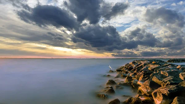 Bedövande Vacker Lång Exponering Chesapeake Bay Maryland Vid Solnedgången Med — Stockfoto