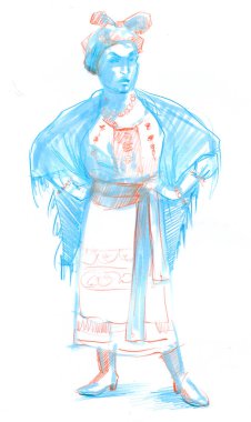 Ulusal elbise geleneksel giysiler Rusya, Ukrayna, Ermenistan kadın karakter. Halk kostümleri izole illüstrasyon. Tasarım mıknatıs, etiket.