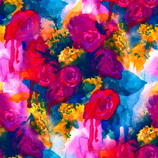 Nahtloses Muster. handgemalter Aquarell-Hintergrund. abstrakte Blumen. Blumenstrauß, Rose, Pfingstrose, Grußkarte, Aquarell Illustration Handzeichnung, — Stockfoto