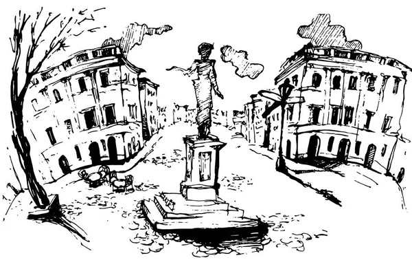 Monumento al Duque de Richelieu en Odessa Odessa. Ilustración de tinta digital. Plaza Mayor — Archivo Imágenes Vectoriales