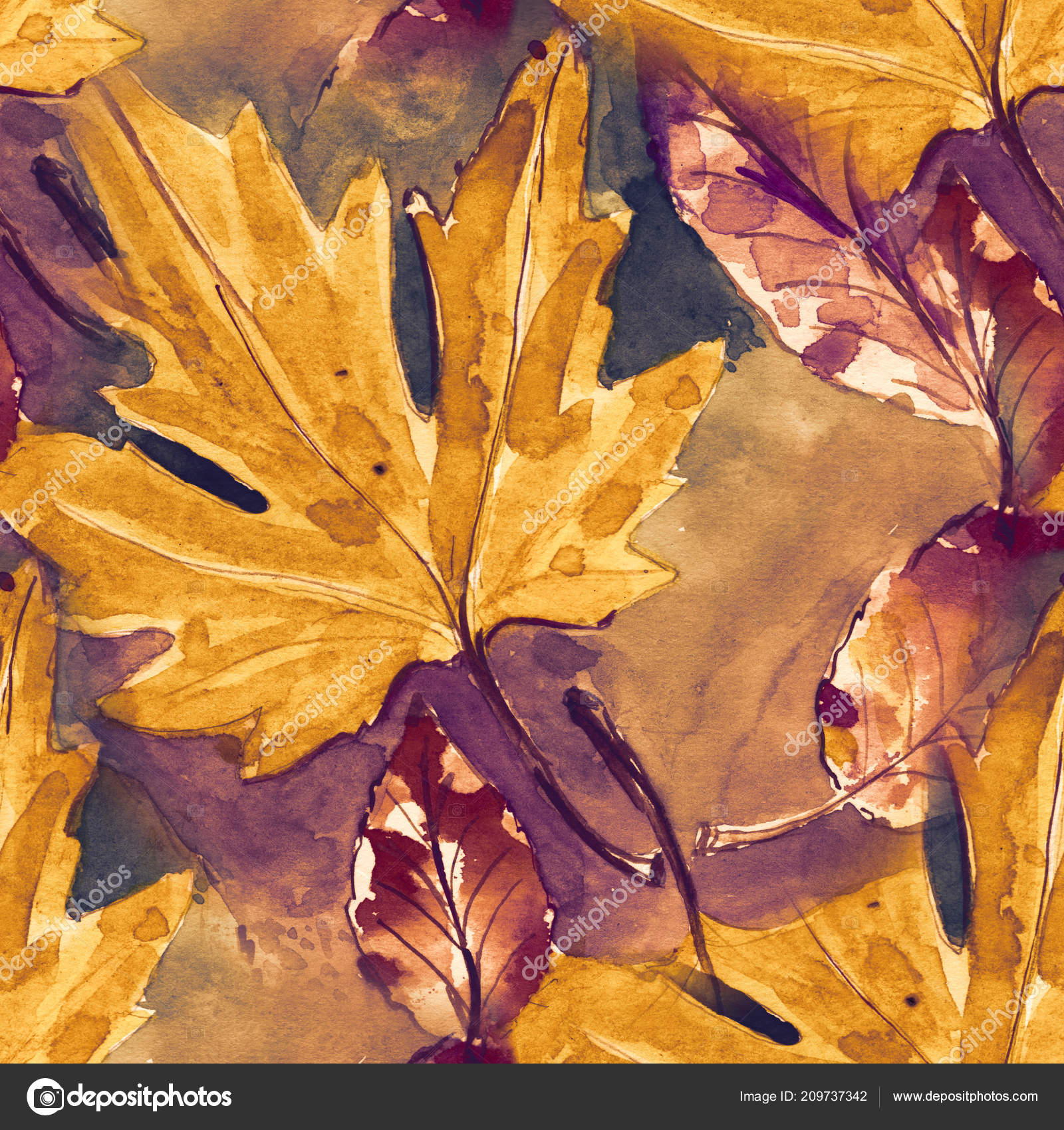 手描きのシームレスなパターン 水彩画紅葉 美しい自然の要素 イラスト デジタル図面と水彩テクスチャ 繊維装飾とデザインの背景 壁紙 ストック写真 C Design Anya Gmail Com