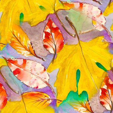 El seamless modeli boyalı. suluboya sonbahar yaprakları. güzel doğa eleman. resimde. dijital çizim ve suluboya doku. Tekstil dekor ve tasarım için arka plan. duvar kağıdı.