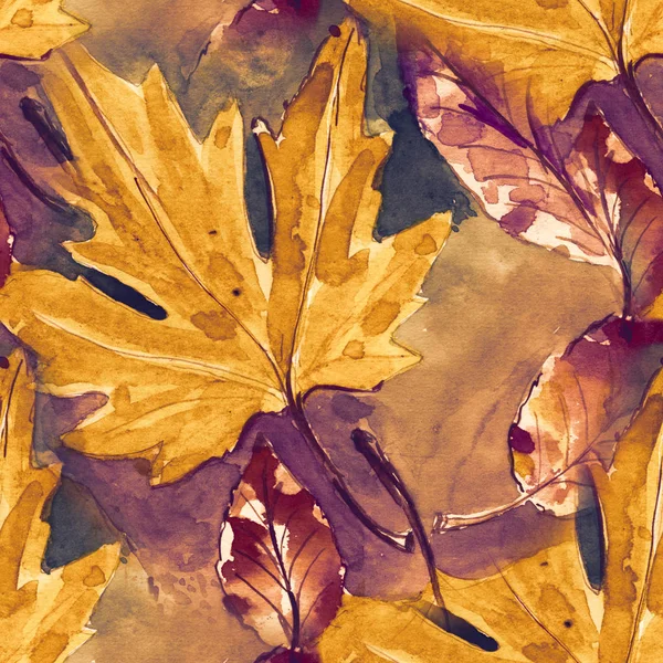 hand painted seamless pattern. watercolour autumn leaves. beautiful nature element. illustration. digital drawing and watercolor texture. background for textile decor and design. wallpaper.