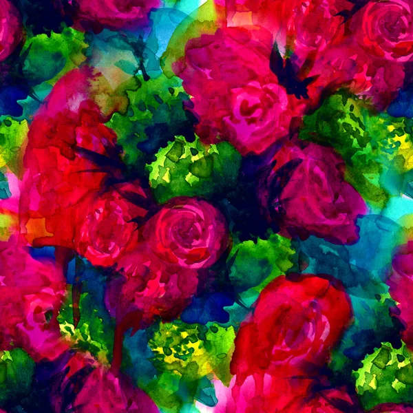 Patrón sin costuras. Fondo acuarela pintado a mano. Flores abstractas. ramo de flores, rosa, peonía, tarjeta de felicitación, acuarela ilustración dibujo a mano , — Foto de Stock