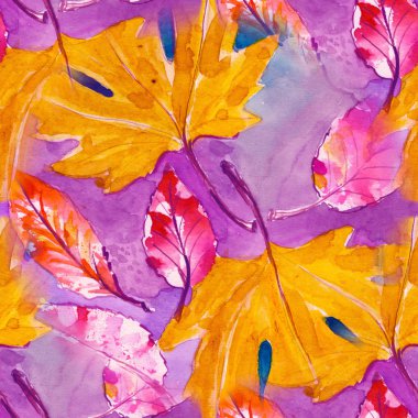 El seamless modeli boyalı. suluboya sonbahar yaprakları. güzel doğa eleman. resimde. dijital çizim ve suluboya doku. Tekstil dekor ve tasarım için arka plan. duvar kağıdı.