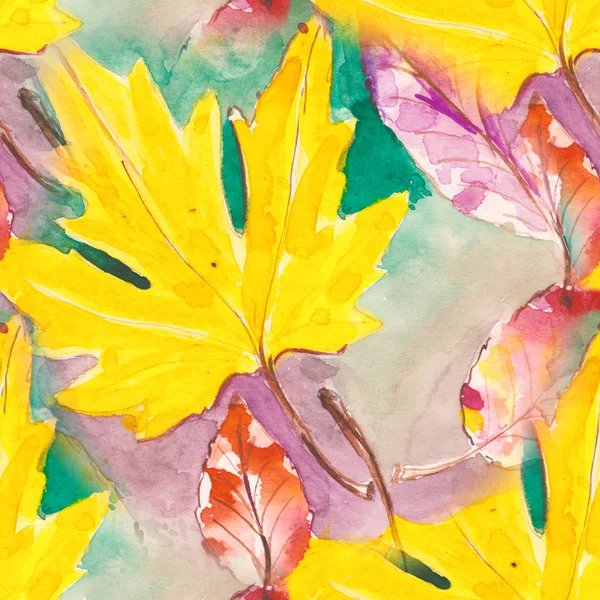 El seamless modeli boyalı. suluboya sonbahar yaprakları. güzel doğa eleman. resimde. dijital çizim ve suluboya doku. Tekstil dekor ve tasarım için arka plan. duvar kağıdı.