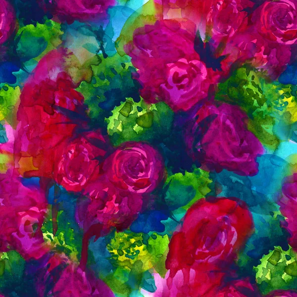 Nahtloses Muster. handgemalter Aquarell-Hintergrund. abstrakte Blumen. Blumenstrauß, Rose, Pfingstrose, Grußkarte, Aquarell Illustration Handzeichnung, — Stockfoto