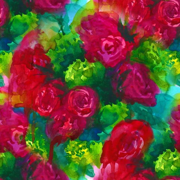 Nahtloses Muster. handgemalter Aquarell-Hintergrund. abstrakte Blumen. Blumenstrauß, Rose, Pfingstrose, Grußkarte, Aquarell Illustration Handzeichnung, — Stockfoto