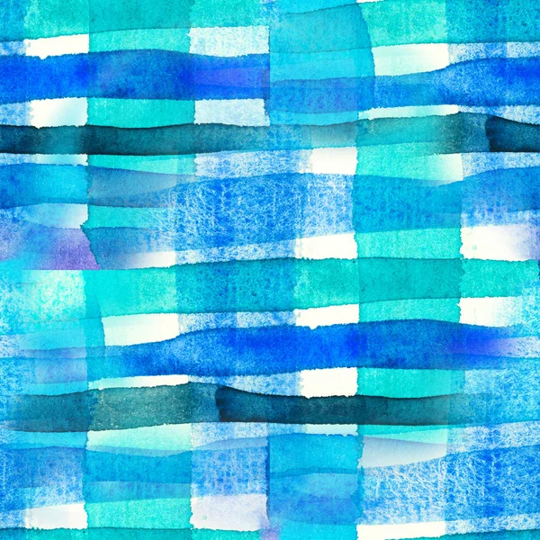 Stampa a righe acquerello senza cuciture, disegno blu in gabbia — Foto Stock