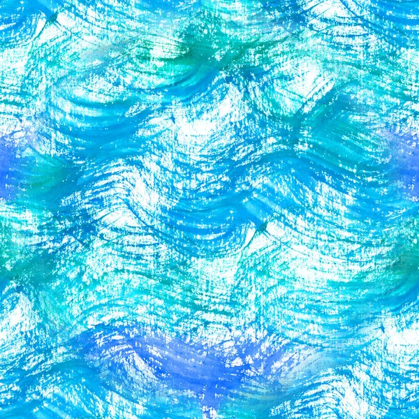 Padrão sem costura Luz ondas aquarela azul. Fundo fresco com padrão de água desenhado à mão . — Fotografia de Stock