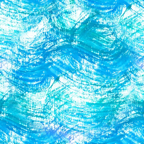 无缝的图案浅蓝色水彩波。带手绘水图案的凉爽背景. — 图库照片