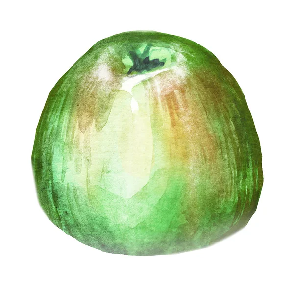 Aquarell handgezeichneter grüner Apfel. isolierte ökologische natürliche Lebensmittel Obst Illustration auf weißem Hintergrund — Stockfoto