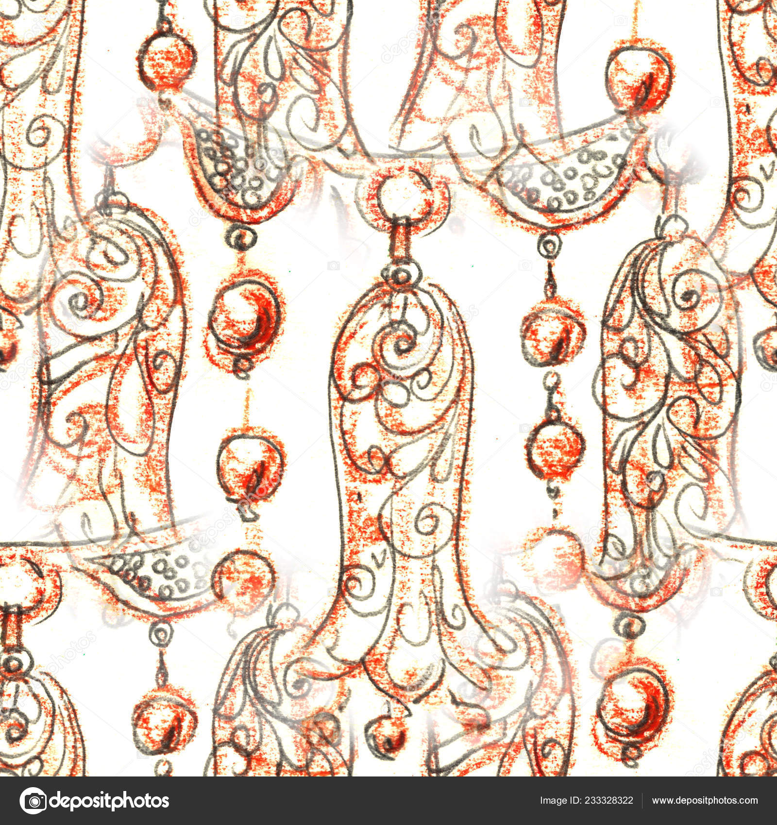 Seamless pattern. watercolor jewelry illustration, necklace fashion sketch,  Jewelry Design Russian style vintage necklace. Hand drawing and painting on  paper. Stock Illustration | Adobe Stock