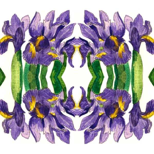 Ljusa sömlösa mönster akvarell iris blommor och anemone. Illustration — Stockfoto