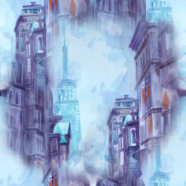 Suluboya ve pastel boya New York şehrinin, sarı taksi, modern sanat eserleri, Amerikan, illüstrasyon New York sokak görünümü ile soyut Seamless modeli