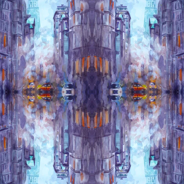 Abstrakte nahtlose Muster mit Aquarell und Pastellmalerei der Straßenansicht von New York, gelbes Taxi, moderne Kunstwerke, amerikanische Stadt, Illustration New York — Stockfoto