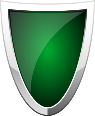 Canlı, parlak, gümüş kenarlı yeşil bir kalkan koruma ve güvenliğin sembolü. Tasarım, güçlü bir savunma ve güvence görüntüsü sunuyor..