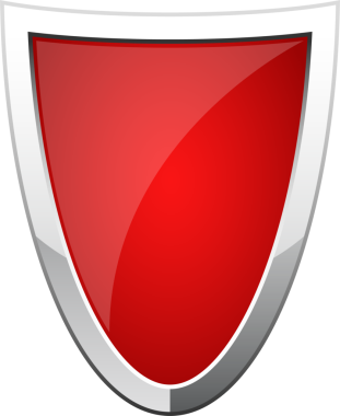 Dijital olarak hazırlanmış kırmızı merkezli ve parlak gümüş kenarlı bir kalkan koyu siyah bir zemine karşı ayakta duruyor. Kalkan üç boyutlu görünüyor..