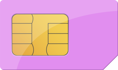 Abone kimlik modülünün (SIM) bir çizimi. Kart pembe ve bağlantı için altın bağlantıları var. SIM kart elektronik aygıtlar içindir.