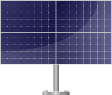 Gümüş bir kutba monte edilmiş bir güneş paneli görüntüsü. Paneller koyu mavi renkte ve yapı siyah arkaplana göre ayarlanmış. Resim biçimi temiz..