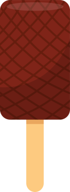 Dijital olarak işlenmiş bir illüstrasyonda, çikolata aromalı bir tatlı ve ahşap bir çubuk bulunur. İkram, dokular ekleyen çapraz çatallı bir desene sahip. Basit, lezzetli bir yaz ziyafeti..