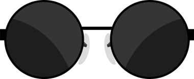 Bu resim siyah lensli iki yuvarlak güneş gözlüğünün bir resmidir. Tarz, siyah bir zemin ile minimalisttir, gözlüklerin şeklini ve şeklini vurgular..