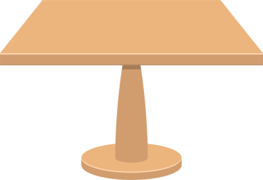 Bu resim basit, karikatür tarzı kare bir tablo gösteriyor. Masa yuvarlak bir taban ve masayı destekleyen tek bir sütunla açık renklidir. İzole edilmiş..