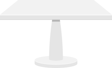 Görüntü, yuvarlak bir tabanda oturan tek ve kalın bir kaide bacağıyla desteklenen kare bir tablo içeren dijital olarak oluşturulmuş bir resimdir..