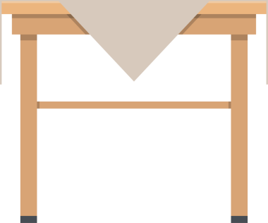 Bir vektör illüstrasyonunda, kısmen beyaz bir kumaş parçasıyla kaplanmış basit bir ahşap masa, temiz ve minimalist bir görünüm yaratıyor. Tasarım sıcak ve nötr tonları vurguluyor..