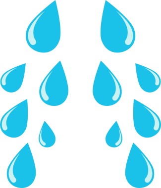 Dijital bir illüstrasyon, farklı boyutlardaki açık mavi su damlacıklarının düzenlenmesini sunar. Siyah bir zemine karşı sergileniyorlar, yağmuru çağrıştırıyorlar..