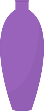 Basit bir vektör illüstrasyonunda siyah arkaplana karşı yuvarlak, mor bir vazo sergilenir. Vazonun pürüzsüz kıvrımları ve minimalist tasarımı onu dekoratif yapıyor..