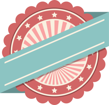 Kırmızı kenarlı, iç radyal çizgili ve beyaz yıldızlı klasik bir etiket. Açık mavi bir bayrak uzanıyor. Özel metin için boşluk.