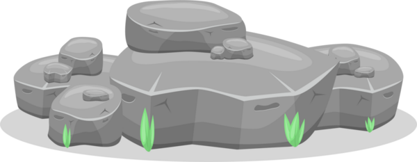 Boyutları değişen ve üst üste yığılmış gri kayalar kümesi doğal bir şekil oluşturur. Yeşil çimen tomurcukları hayat katar.