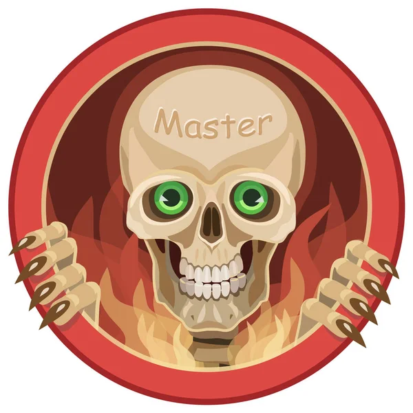 Icon Master Human Skull Human Skull Red Background Circle Fire — Stock Vector