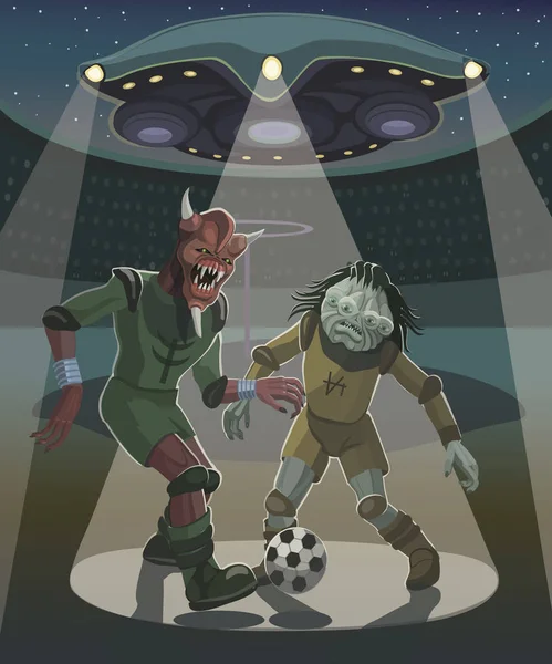 Aliens Kwam Voetbal Spelen Aliens Kwam Naar Het Stadion Van — Stockvector