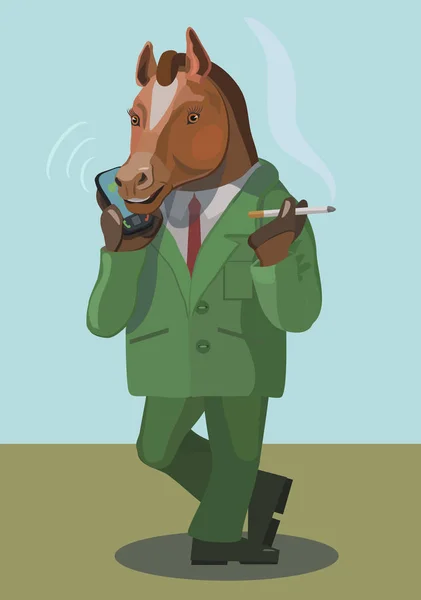 Homem Cavalo Fumar Falar Telefone Homem Cavalo Falando Celular Fazer — Vetor de Stock