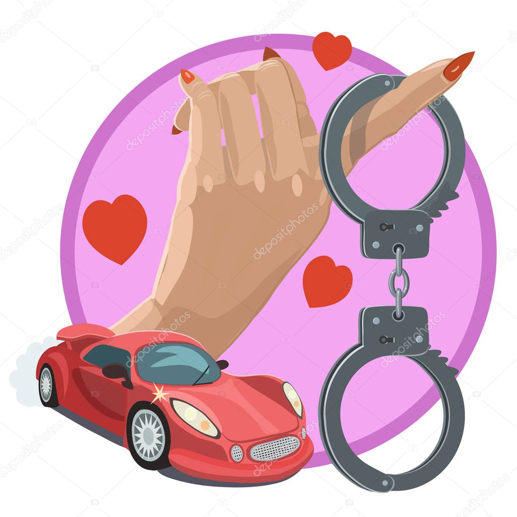 Love and passion to subdue desire handcuffs/ Love and passion of human desire to quickly create a comfort and wealth, cars, money, and ready to handcuff yourself!