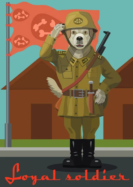 Soldat Hund Labrador Stående Vakt Han Tass Saluter När Höjer — Stock vektor