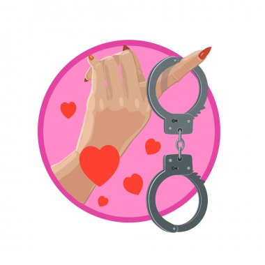 Love in handcuffs the desire of passionate sensations, lots of thoughts and desires, Flirty girls who are looking for energy, passion body clipart