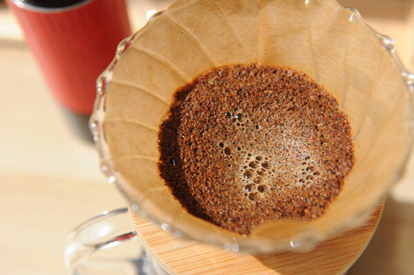 Пивоварение кофе в стекле с помощью бумажного фильтра
