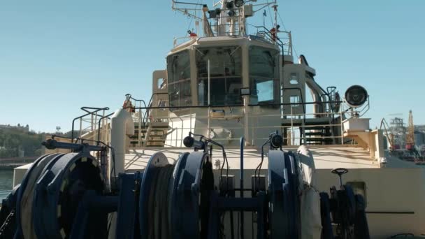 Barco Rebocador Vista Rebocador Frente Série — Vídeo de Stock