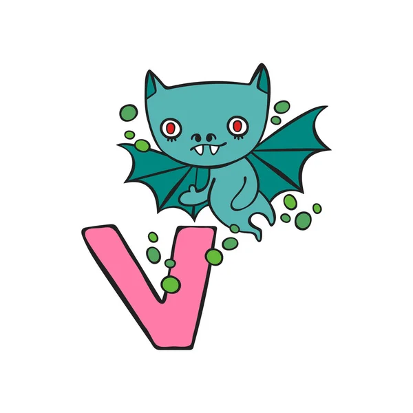 Englischer Buchstabe Vampir Bat Isoliertes Vektorobjekt Auf Weißem Hintergrund — Stockvektor