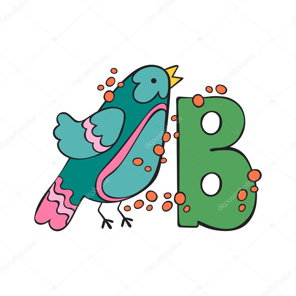 English letter B. Bird. Isolated vector object on white background.