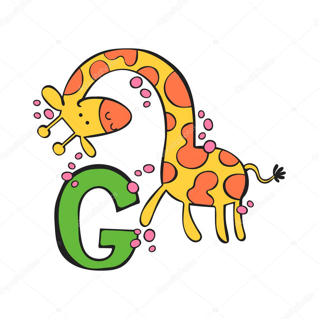 English letter G. Giraffe. Isolated vector object on white background.